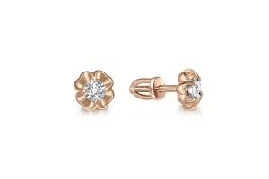 Серьги-пусеты Цветы из красного золота с 2 бриллиантами