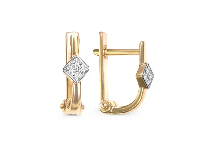 Детские серьги из жёлтого золота с 8 фианитами