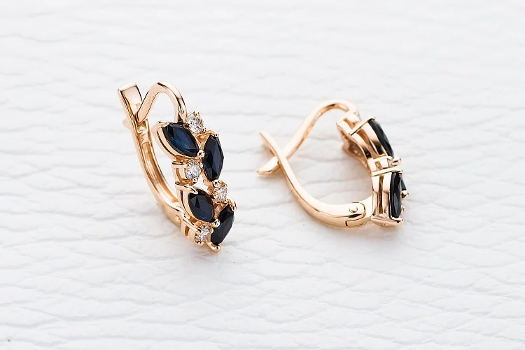 Серьги из красного золота с 8 сапфирами и 8 бриллиантами