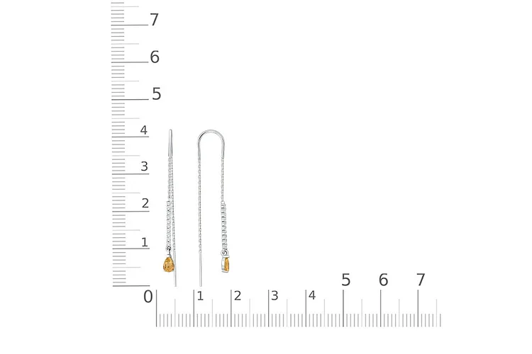 Серьги-продёвки Дорожки из белого золота с 2 цитринами и 20 фианитами