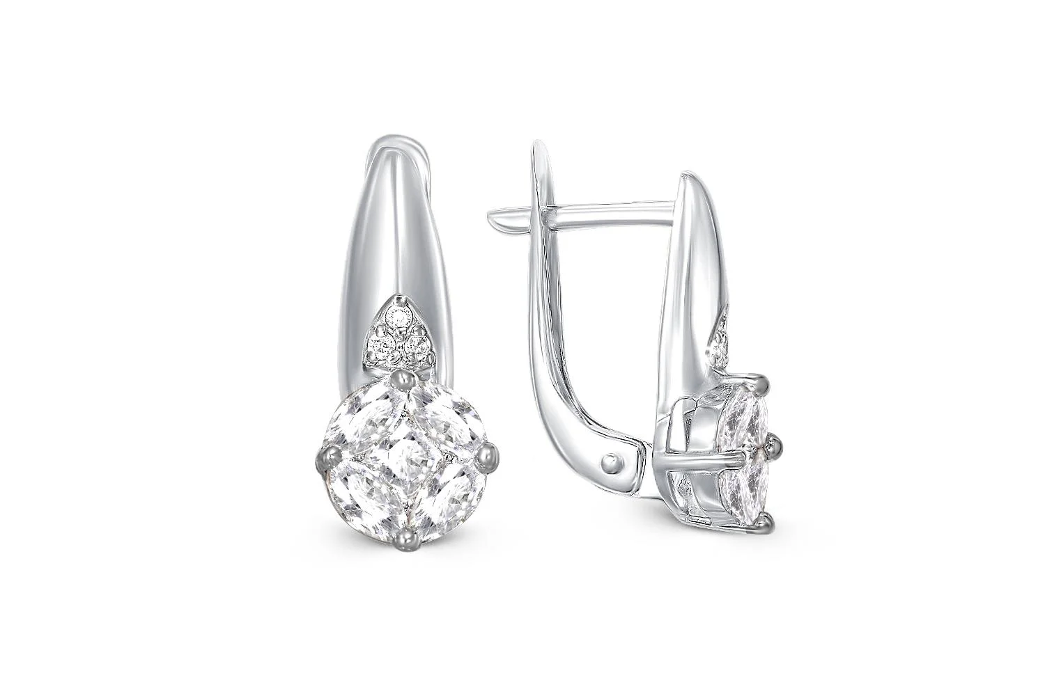 Серьги из белого золота с 16 фианитами