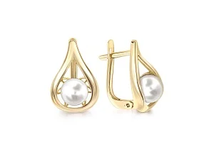 Серьги из жёлтого золота с 2 жемчужинами