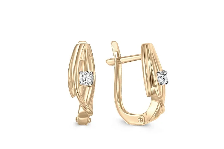 Серьги из жёлтого золота с 2 фианитами