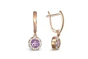 Серьги из красного золота с 2 аметистами и 16 фианитами