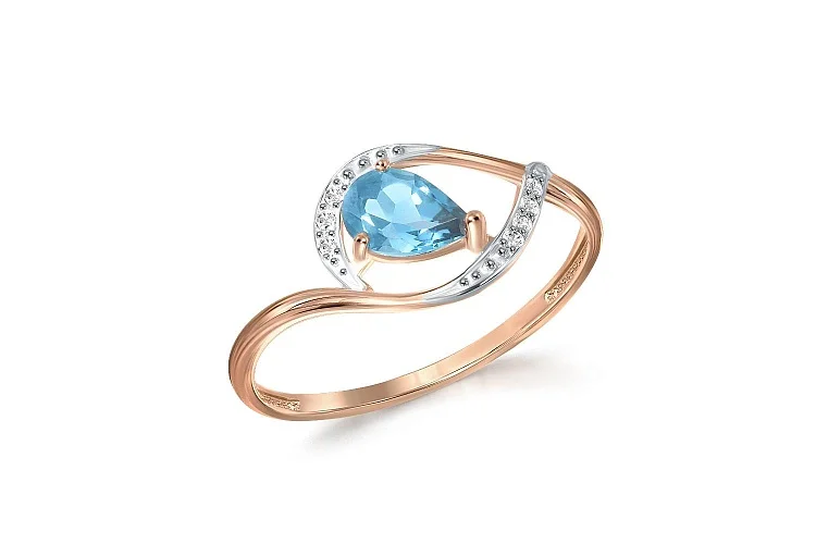 Кольцо из красного золота с топазом swiss и 7 фианитами