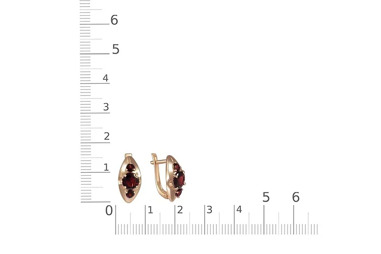 Серьги из красного золота с 6 гранатами