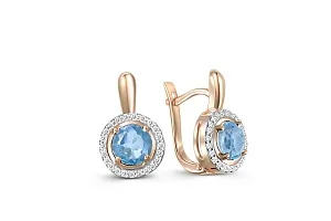 Серьги из красного золота с 2 топазами swiss и 46 фианитами