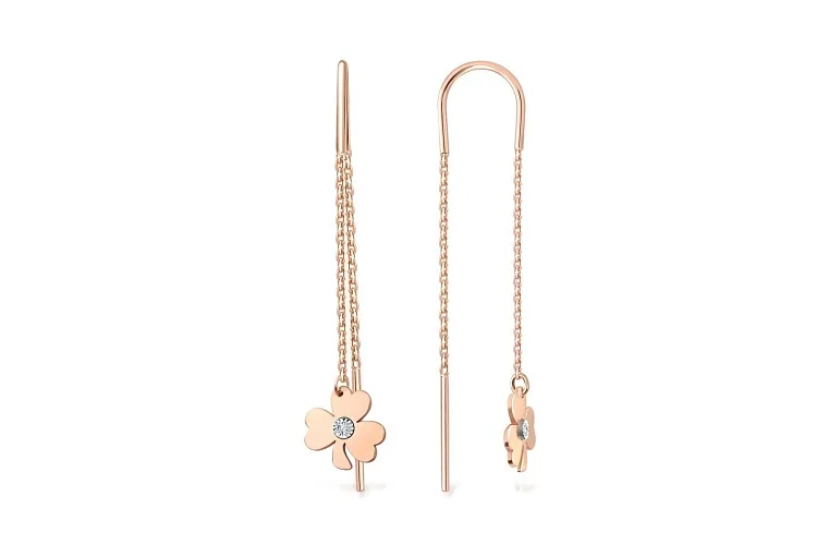 Серьги-продёвки из красного золота с 2 бриллиантами