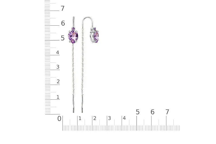 Серьги-продёвки из белого золота с 4 аметистами