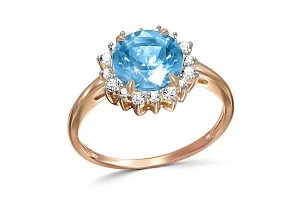 Кольцо из красного золота с топазом swiss и 16 фианитами