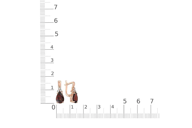 Серьги из красного золота с 2 гранатами и 6 фианитами