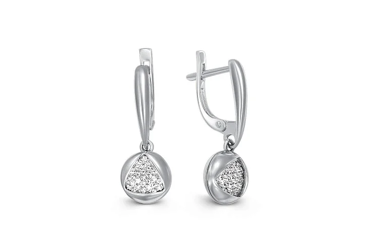 Серьги из белого золота с 68 фианитами