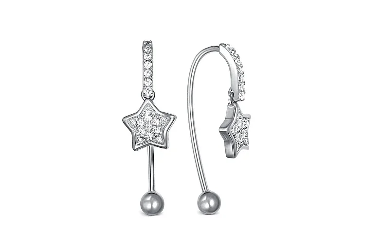 Серьги из белого золота с 38 фианитами