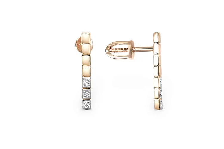 Серьги-пусеты из красного золота с 6 бриллиантами