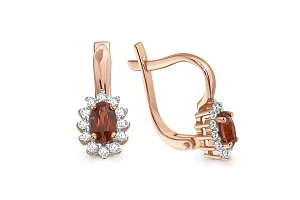 Серьги из красного золота с 2 гранатами и 24 фианитами