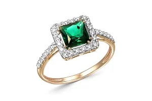 Кольцо из красного золота с изумрудом и 32 фианитами