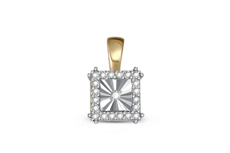 Подвеска Квадрат из жёлтого золота с 21 бриллиантами