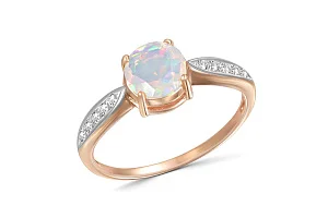 Кольцо из красного золота с опалом и 10 фианитами