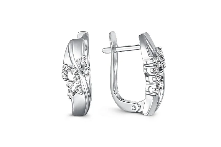 Серьги из белого золота с 8 бриллиантами и 10 фианитами