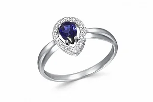 Кольцо из белого золота с корундом и 16 бриллиантами