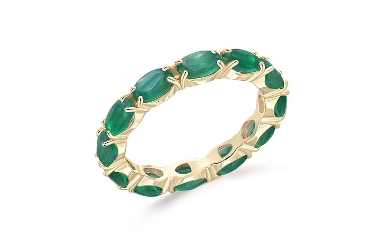 Кольцо Дорожка из жёлтого золота с 12 агатами