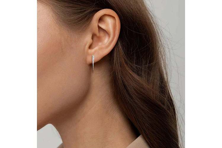 Серьги-пусеты Дорожки из красного золота с 14 фианитами