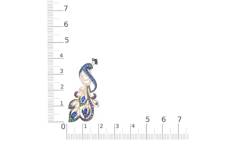 Брошь Птица из красного золота с 87 фианитами