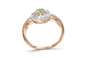 Кольцо Цветок из красного золота с хризолитом и 8 фианитами