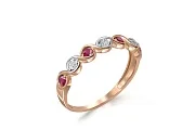 Кольцо Дорожка из красного золота с 4 корундами и 3 бриллиантами