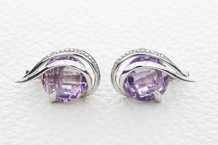 Серьги из белого золота с 8 аметистами