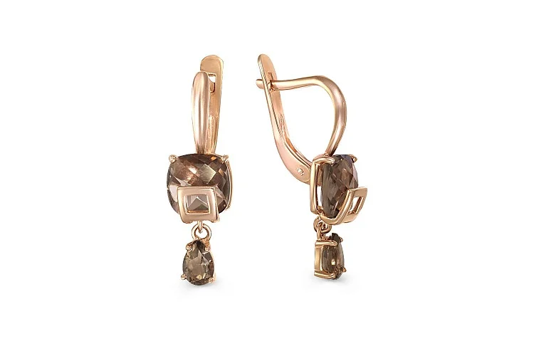 Серьги из красного золота с 4 раухтопазами