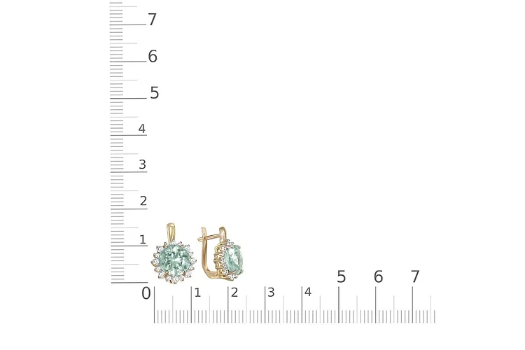 Серьги из жёлтого золота с 2 празиолитами и 32 фианитами