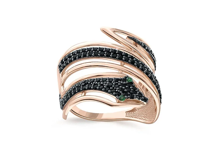 Кольцо Змея из красного золота с 91 фианитами