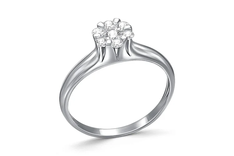 Кольцо Малинка из белого золота с 7 бриллиантами