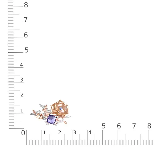 Брошь Цветок из красного золота с 14 фианитами