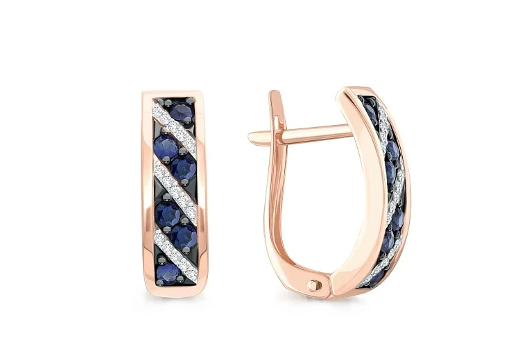 Серьги из красного золота с 12 сапфирами и 30 бриллиантами