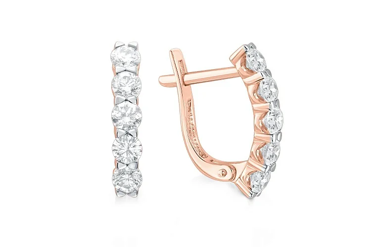 Серьги Дорожки из красного золота с 10 выращенными бриллиантами