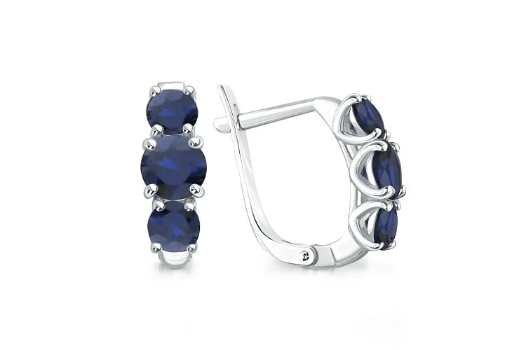 Серьги из белого золота с 6 сапфирами