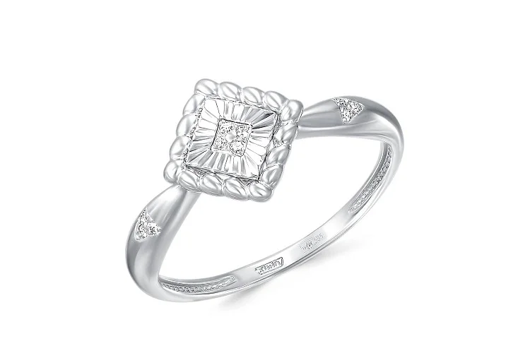 Кольцо Квадрат из белого золота с 10 бриллиантами