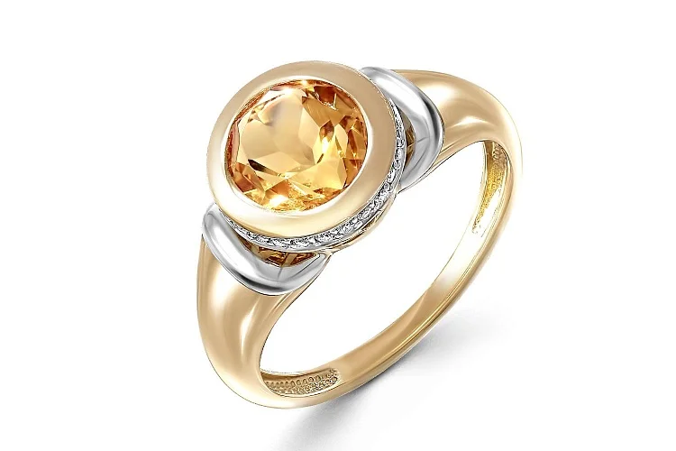 Кольцо из жёлтого золота с цитрином и 26 фианитами