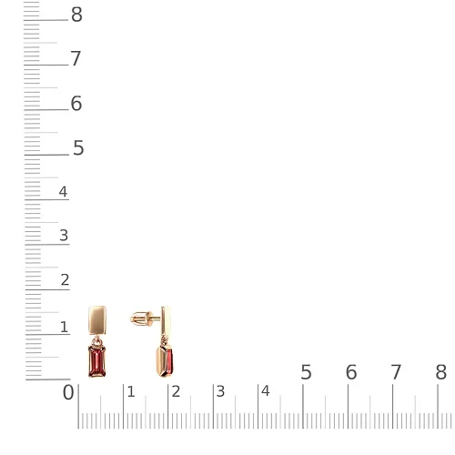 Серьги-пусеты Прямоугольники из красного золота с 2 гранатами