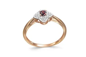 Кольцо Цветок из красного золота с гранатом и 12 фианитами