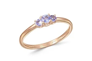 Кольцо из красного золота с 3 танзанитами