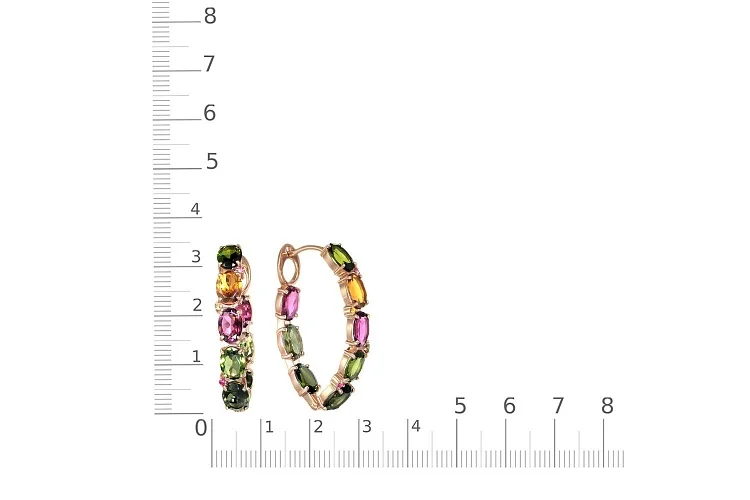 Серьги из красного золота с 24 турмалинами