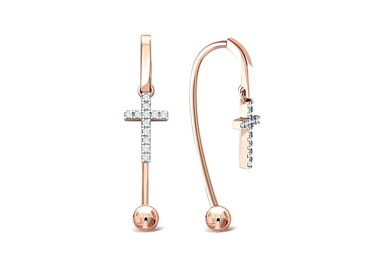 Серьги Кресты из красного золота с 24 бриллиантами