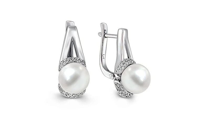 Серьги из белого золота с 2 жемчужинами и 84 бриллиантами