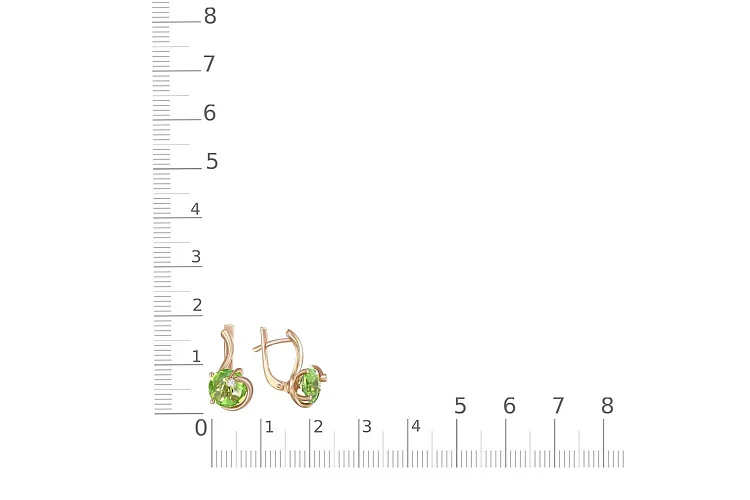 Серьги из красного золота с 2 хризолитами и 2 фианитами