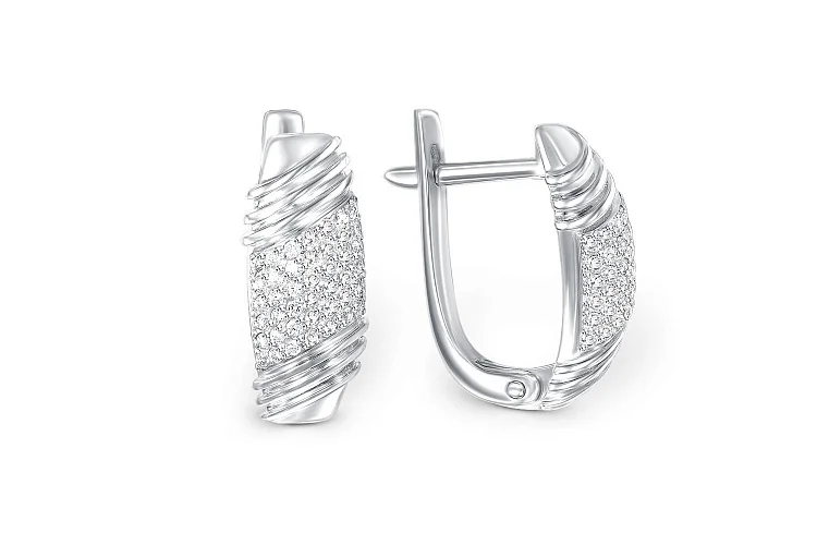 Серьги из белого золота с 84 фианитами