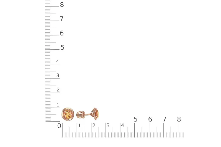 Серьги-пусеты из красного золота с 2 цитринами