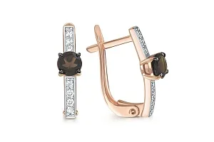 Серьги из красного золота с 2 раухтопазами и 14 фианитами